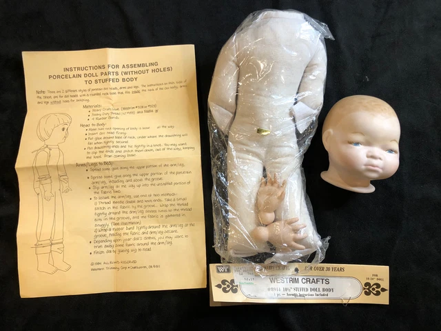 Vintage Porcelain Bisque Baby Doll Kit With Cloth Body  New  1984