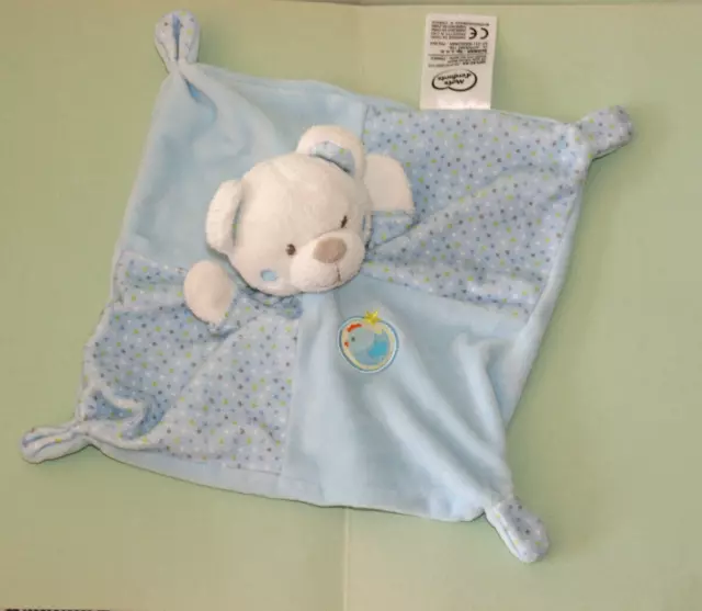 Mots D'enfants Doudou Ours Plat Carre Bleu Poussin Oiseau Pois Etat Neuf