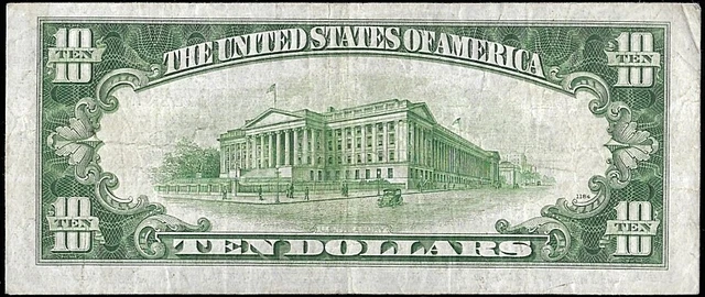 US Currency 1934 C $10 Ten Dollar Silver Certificate Blue Seal FR 1704 VF or Bet 2
