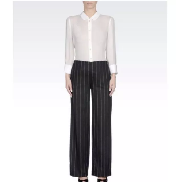 NWOT Giorgio Armani Wool Blend Wide Leg High Rise Pinstripe Palazzo Pants