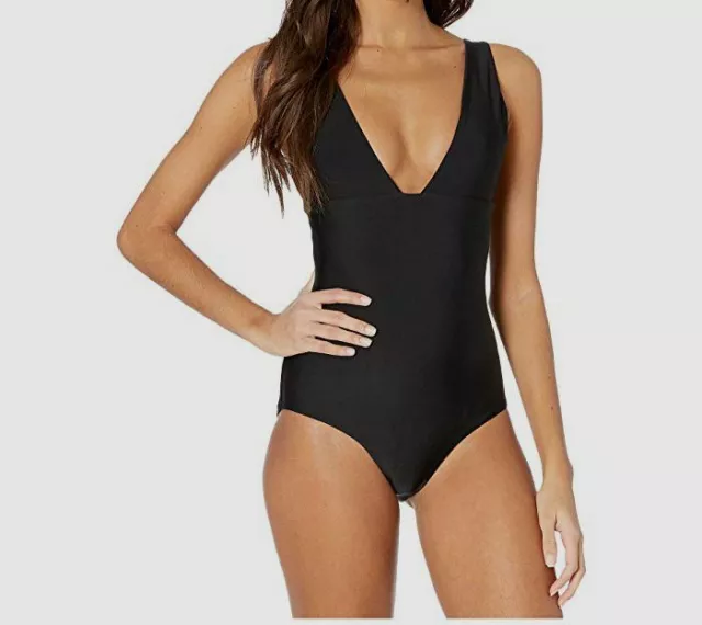 $218 Mikoh Women's Black Adjustable Plunging V-Neck One Piece Swimsuit Size M