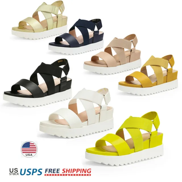 Womens Platform Wedge Sandals Ankle Strap Open Toe Slip On  Casual Shoes