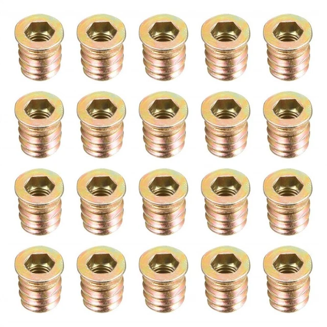 HSEAMALL 100 PCS Threaded Inserts For Wood Furniture,M6 Threaded Inserts Hex Socket Screw-in Nuts,Zinc Alloy Threaded Rivet Screw Nut Inserts