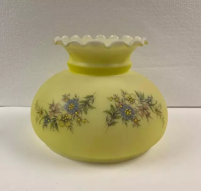 Vintage GWTW 7” Fitter Yellow floral Hurricane Oil Or Electric Glass Lamp Shade