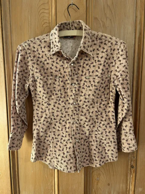 Camicia H&M Vintage Età 8 Needlecord/Velluto a coste camicetta rosa marrone ragazze poppers