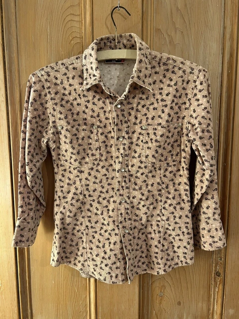 Camicia H&M Vintage Età 8 Needlecord/Velluto a coste camicetta rosa marrone ragazze poppers