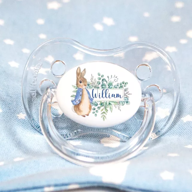 *2-Pack* Personalised Dummy Pacifier Soother, Various Teats, Blue Rabbit 2