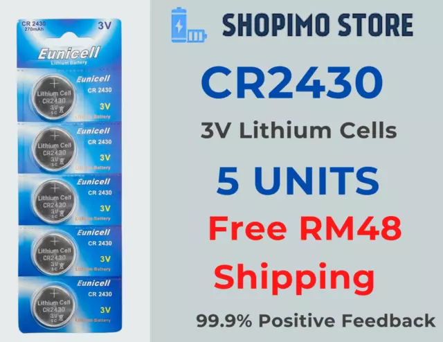 5 x CR2430 Batteries 3V Lithium Coin Cell Battery DL2430 K2430L ECR2430 Eunicell