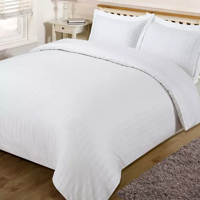 Brentfords Satin Slight Stripe Bed Duvet Cover Set Super King 6ft, White