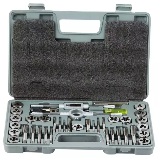 Tap and Die Set,40-Piece Include SAE Size NC/NF/NPT,Bearing Steel Taps and Dies