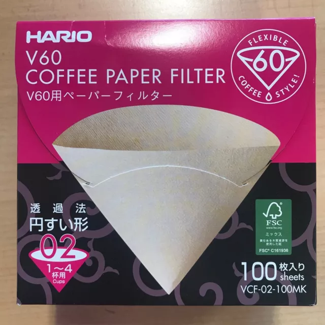 Hario V60 Size 02 - 100 Unbleached Coffee Filters - Made In Japan (VCF-02-100MK)