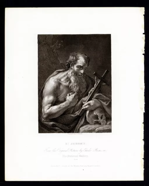 SAN GIROLAMO, di GUIDO RENI , incisione, 1850, passepartout gratis