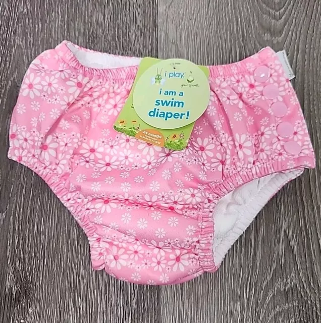 I Play by Green Sprouts Baby Girls Reusable Swim Diaper Pink Flowers Sz 24 Month