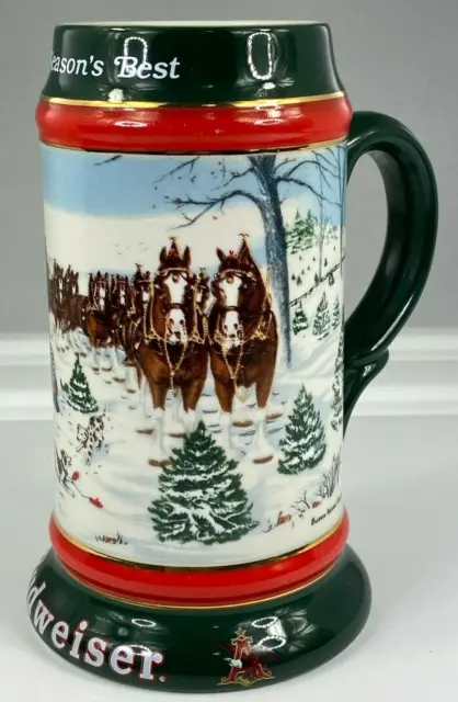 Budweiser 1991 Collectors Series Christmas Stein "The Seasons Best" Clydesdales