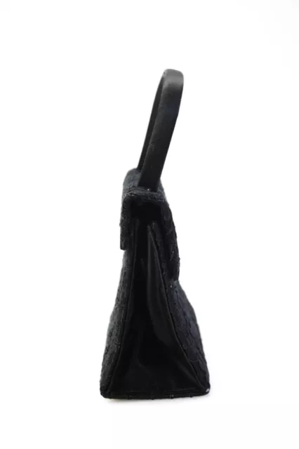 Barneys New York Womens Black Floral Textured Mini Top Handle Bag Handbag 2