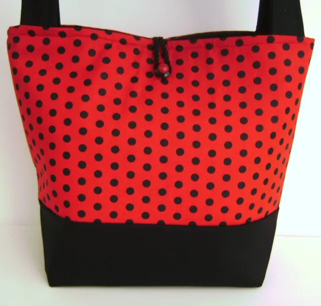 Red And Black Polka Dot Print Handbag Purse Tote Bag Pocketbook Mod Fashion 3