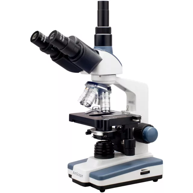 AmScope 40X-2500X LED Lab Trinocular Compound Microscope w 3D 2-Layer Mech Stage