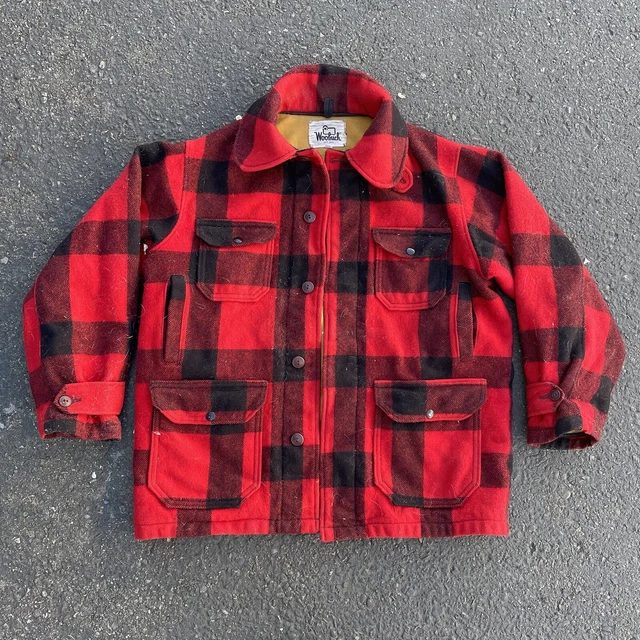 Vintage 60’s Woolrich Buffalo Plaid Mackinaw Hunting Jacket Red Filson 46 L