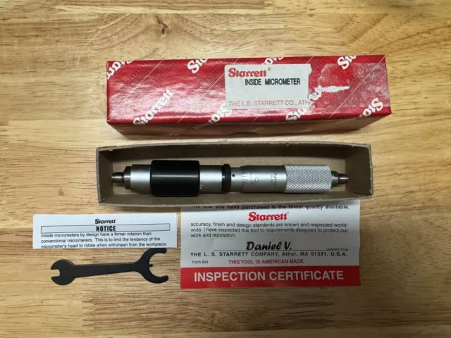 Starrett 824C Fixed Range Inside Micrometer, 5-6" Range, 0.001" Graduations