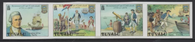 Tuvalu 1979 Capt Cook Imperf strip of 4 MUH