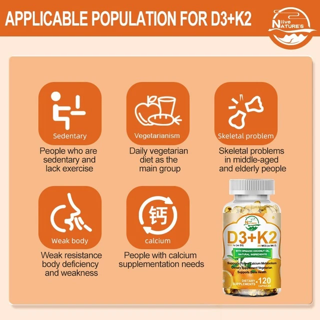 Complesso K NATURE'S LIVE VITAMIN K2-MK7 D3 5000 UI complesso, aumenta l'immunità e ...