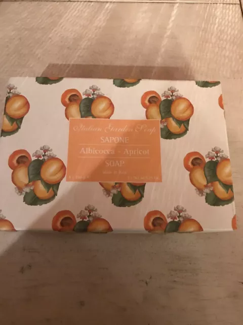 ITALIAN GARDEN SOAP Sapone Albicocca APRICOT Made in Italy Box of 4 Bars 5.25 oz