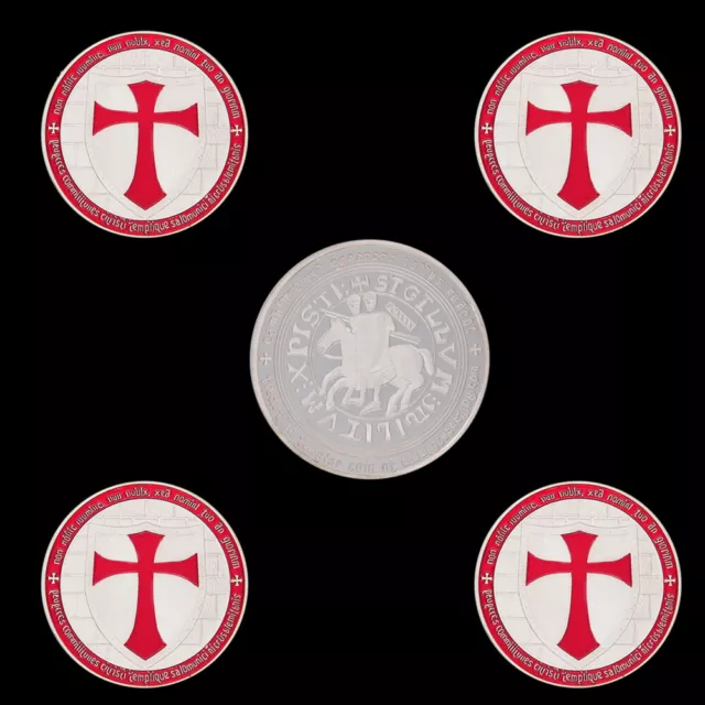 The Red Knights Templar Crusaders Shield Cross Commemorative Silver Plated Coin