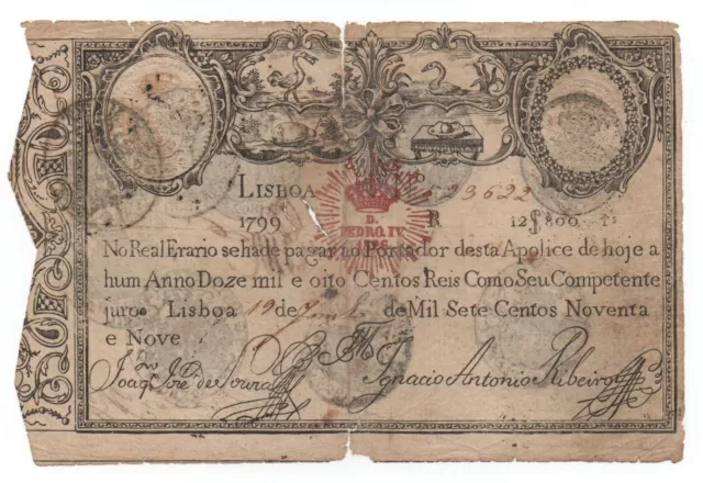 Portugal Portuguese Empire King Pedro Iv 12$800 12800 Reis 1799 P 29 Look Scans