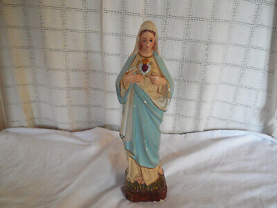 Vintage Blessed Mother Virgin Mary sacred heart chalkware figure 13" Italy