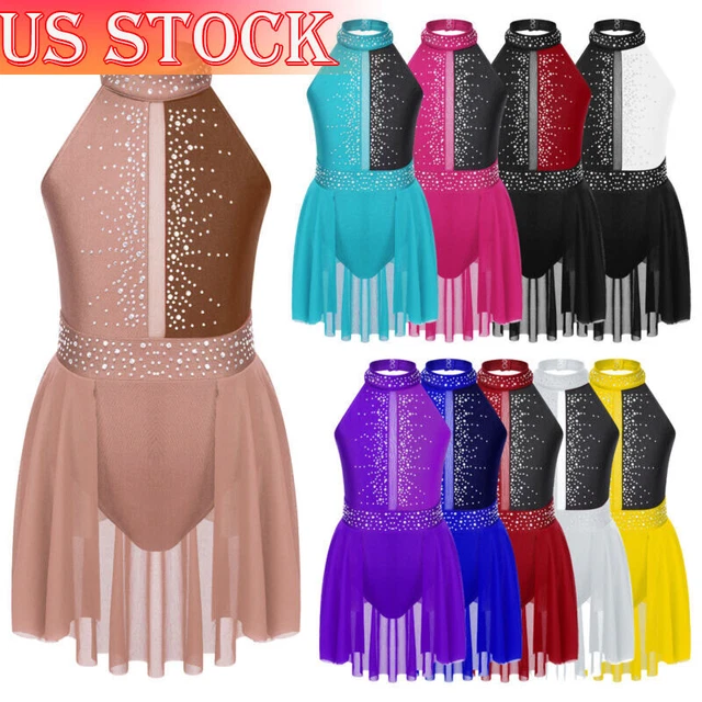 US Girls Rhinestone Lyrical Modren Dance Dress Contemporary Ballet Dance Leotard