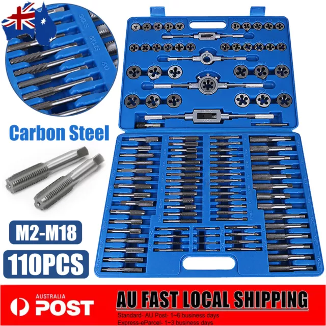 110PCS Quality Carbon steel Metric Thread Tap and Die Set M2-M18 Tool Kit Case