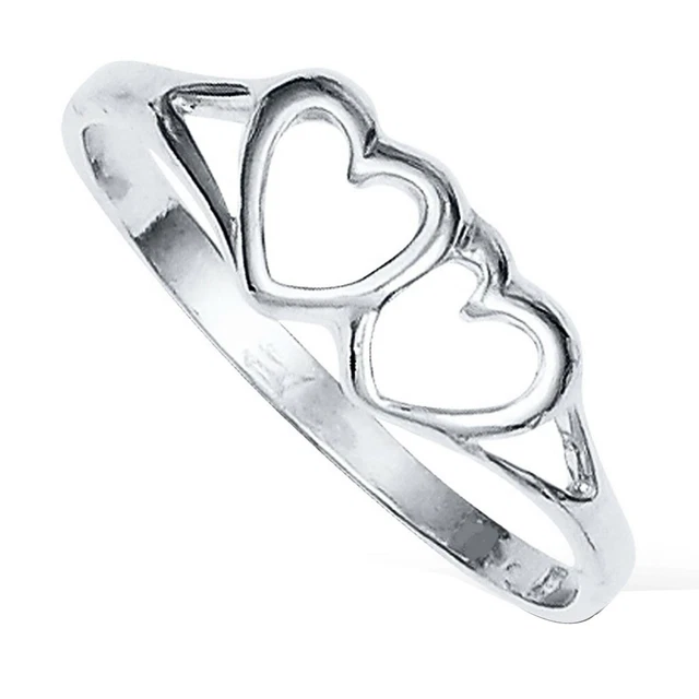 14K Argent Plaqué Or Fiançailles Double Coeur Promesse Anneau de Mariage