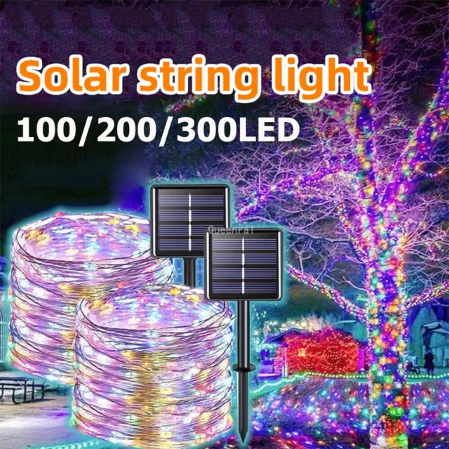 100/200 LED Solar Fairy String Light Copper Wire Outdoor Waterproof Garden Decor