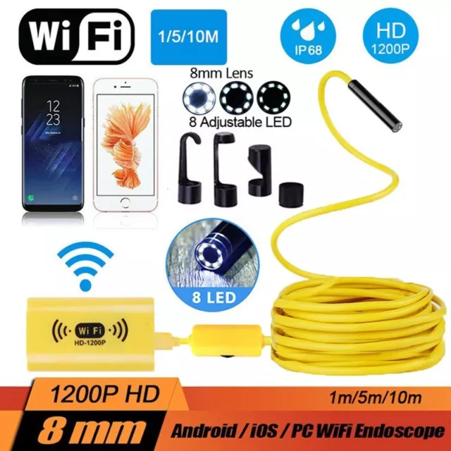 5M 8LED WiFi Borescope Endoscope Snake Inspection Camera for iPhone Android  iOS