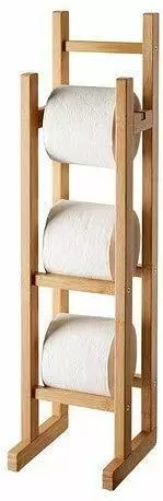 Bamboo Chrome Wood Stainless Steel Toilet Loo Roll Holder Storage Free Standing