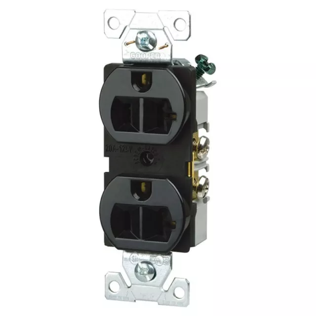 Cooper BR20BK-SP, Duplex Receptacle 20A-125V, 2P3W, Black