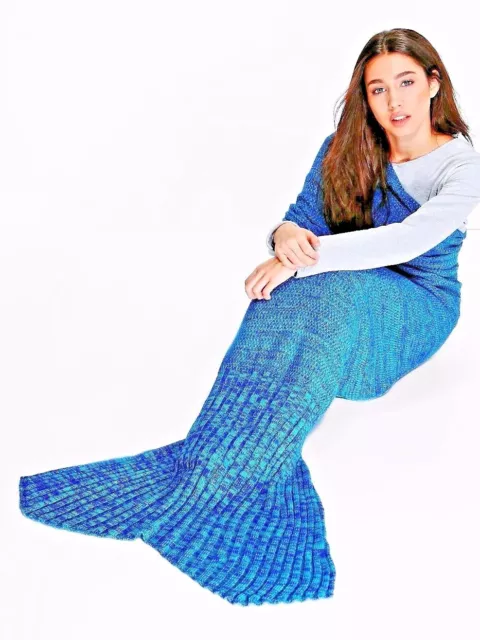 Kids Knitted Mermaid Tail Blanket Handmade Crocheted Cocoon Sofa Quilt Rug