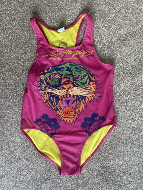 Pink Ed Hardy Designer Swimming Costume XL Kids 11-12 Years Swim Suit