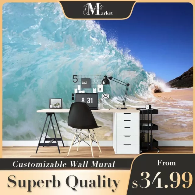 Seaside Surf Beach Wave Blue 3D Wall Mural Australia Removable Wallpaper Murals