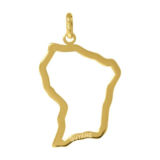 Pendentif Carte Guyane En Or Jaune Massif 18K - Dolly-Bijoux - 0.35g, Unisexe, Neuf Avec étiquettes