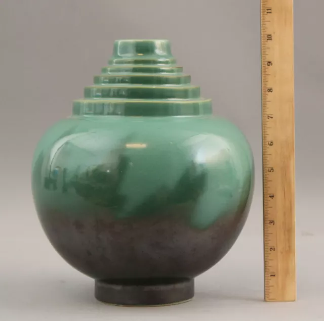 RARE Antique 1920s Art Deco Roseville Art Pottery Black Flame Futura Vase NR