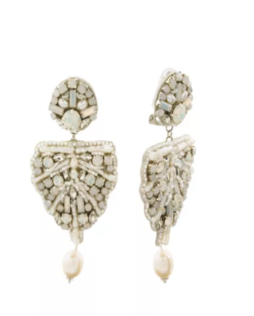 Nwt Ranjana Khan Handmade In India Freshwater Pearl Crystal Earrings