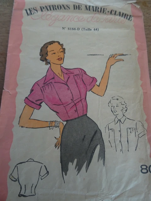 Patron De Couture Vintage Marie Claire - Tailleur Droit Année 1950 - Modèle Ancien
