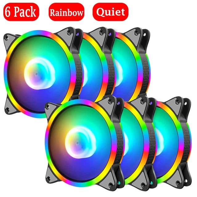 6PACK RGB LED Quiet Computer Case PC Cooling Fan 120mm 32.90 PicClick