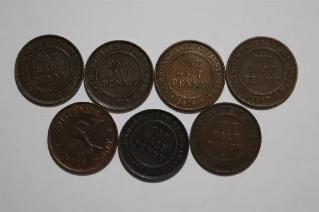 🧭 🇦🇺 Australia Early Pre-Decimal Half Penny's Lot B54 #104 Zn44