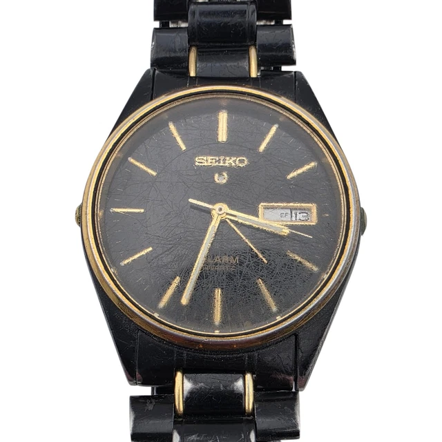 Vtg Seiko Mens Watch 36mm Black Two Tone Day Date 7N43-8A49 New Battery 6.75\