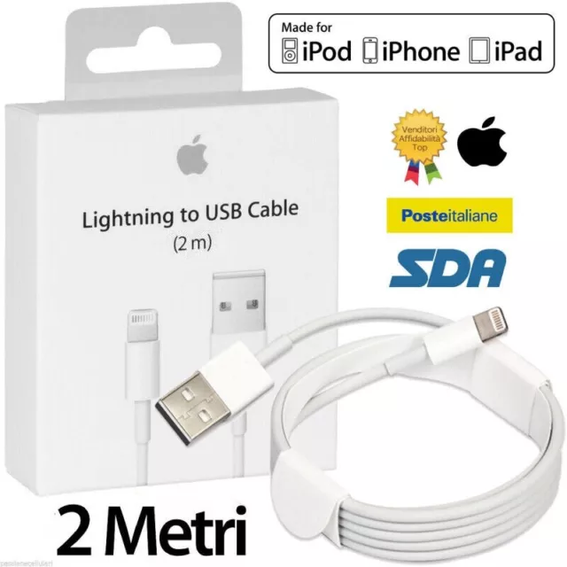 Cavo DATI USB Lightning ORIGINALE 2 METRI Per iPhone 8 X Xs 11 12 13 14 Pro Max 3