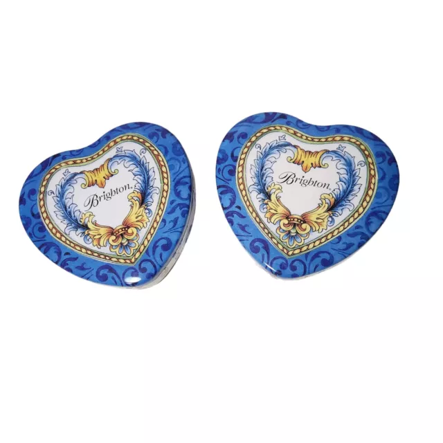 Brighton Tins (2) Heart Shaped Jewelry Earrings Necklace Gift Box Set 4"