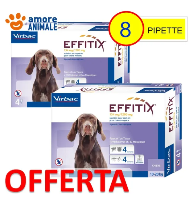 2 CONFEZIONI - EFFITIX per cani da 10-20 kg - 4 pipette - Antiparassitario cani