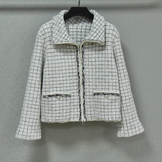 Donna Design Ispirato Misto Cotone Bianco Quadri Giacca + Gonna Suit 2